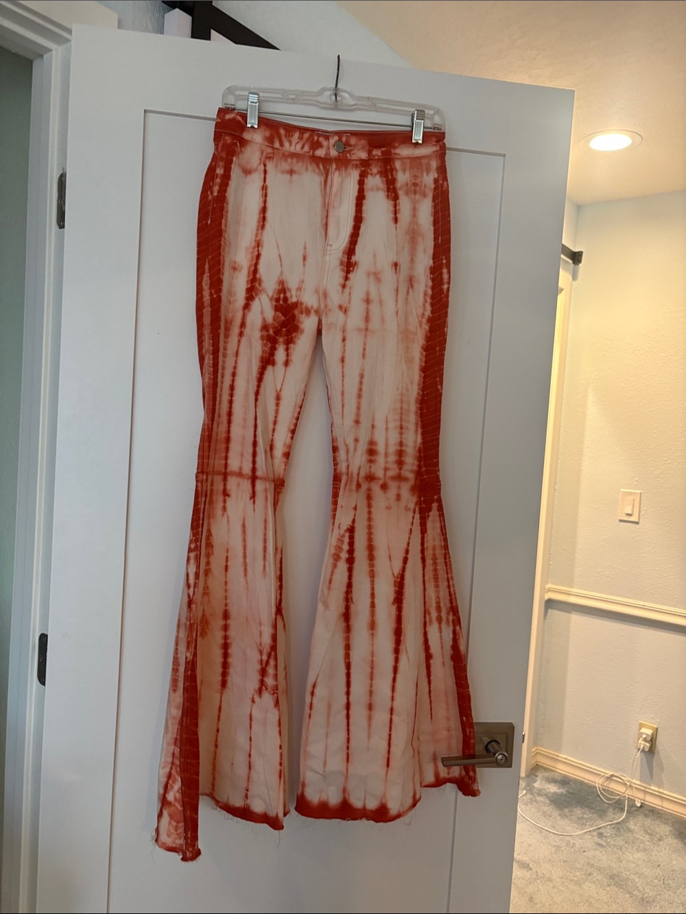 Free People Red and White Tie-Dye Sper Flared Jeans Sz 28